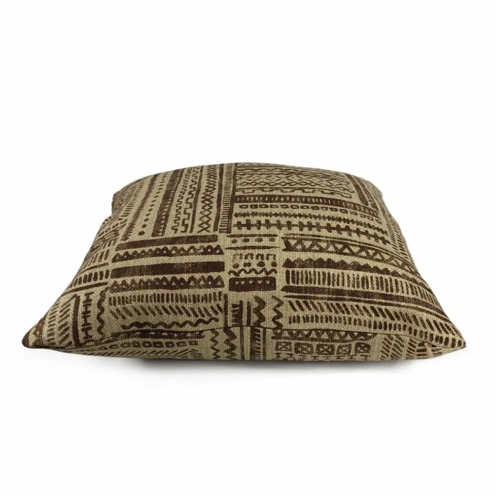 Banba African Ethnic Brown Tan Mudcloth Print Pillow Cover