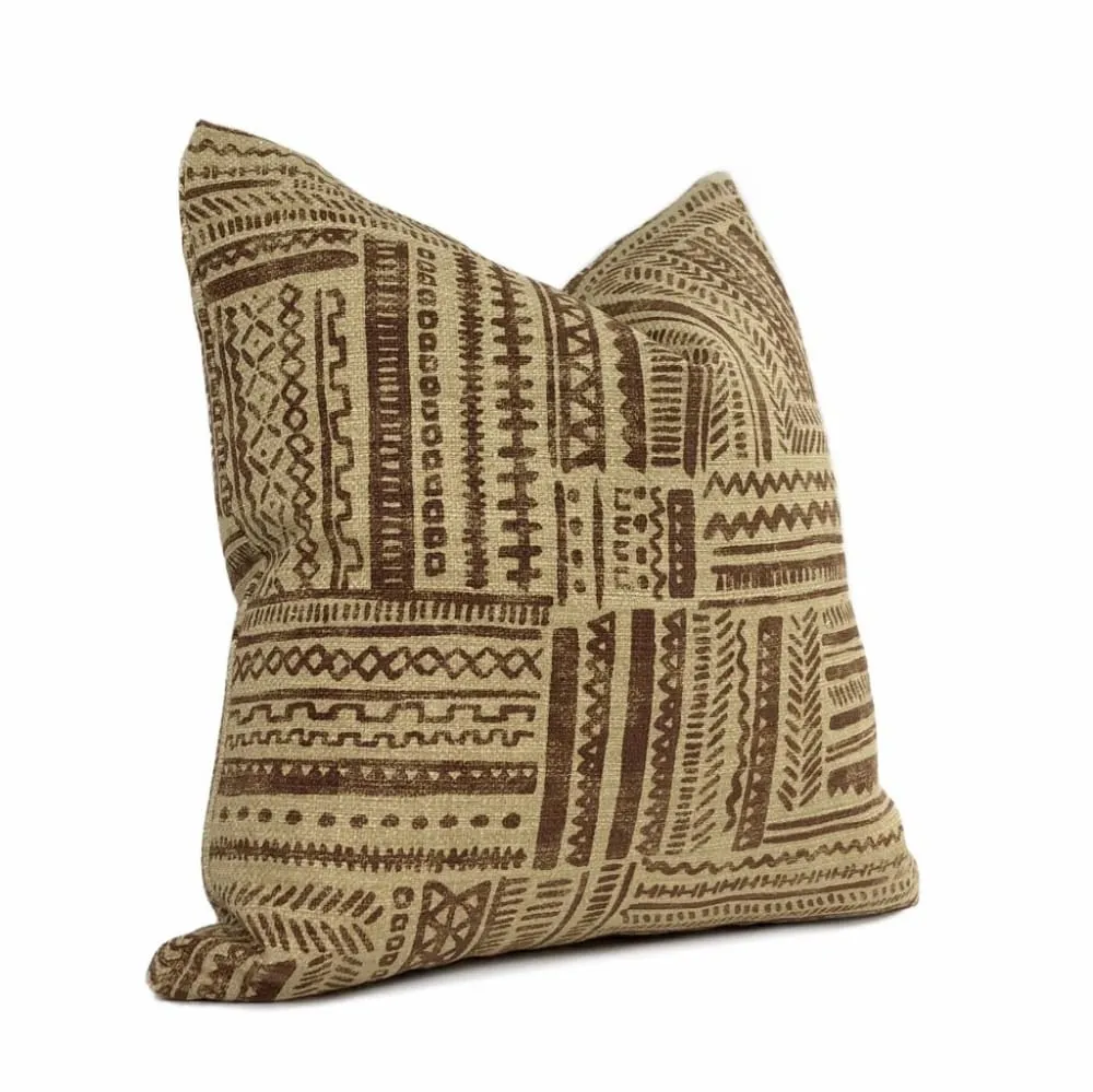 Banba African Ethnic Brown Tan Mudcloth Print Pillow Cover