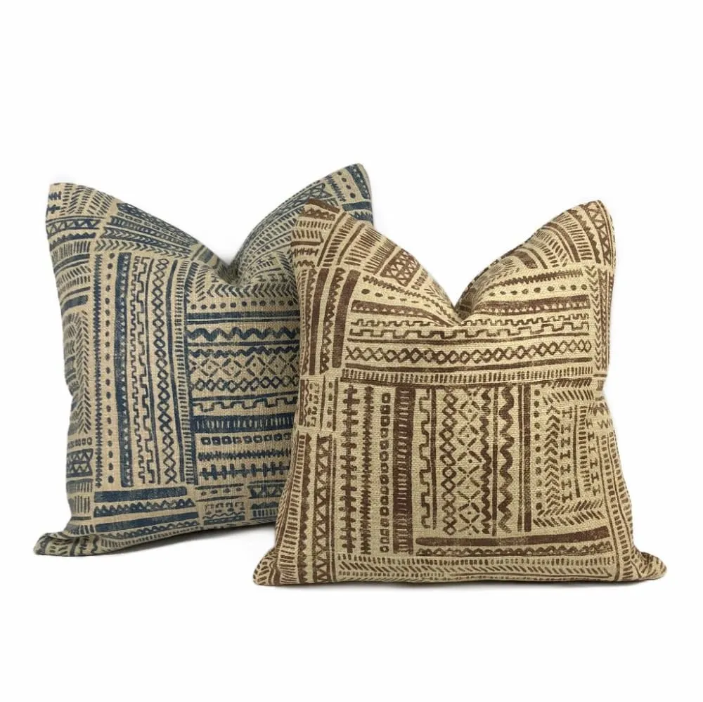 Banba African Ethnic Brown Tan Mudcloth Print Pillow Cover