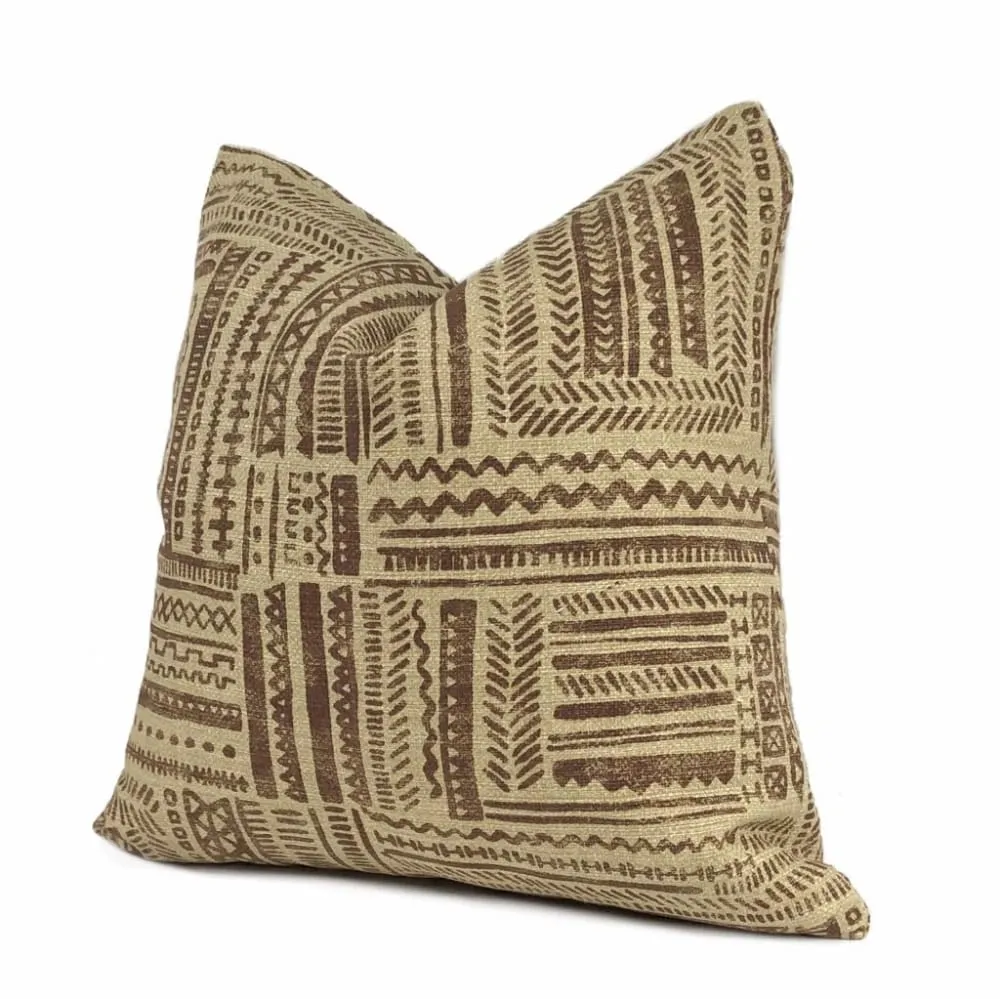 Banba African Ethnic Brown Tan Mudcloth Print Pillow Cover