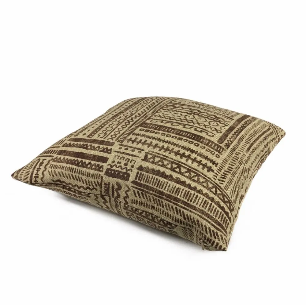 Banba African Ethnic Brown Tan Mudcloth Print Pillow Cover