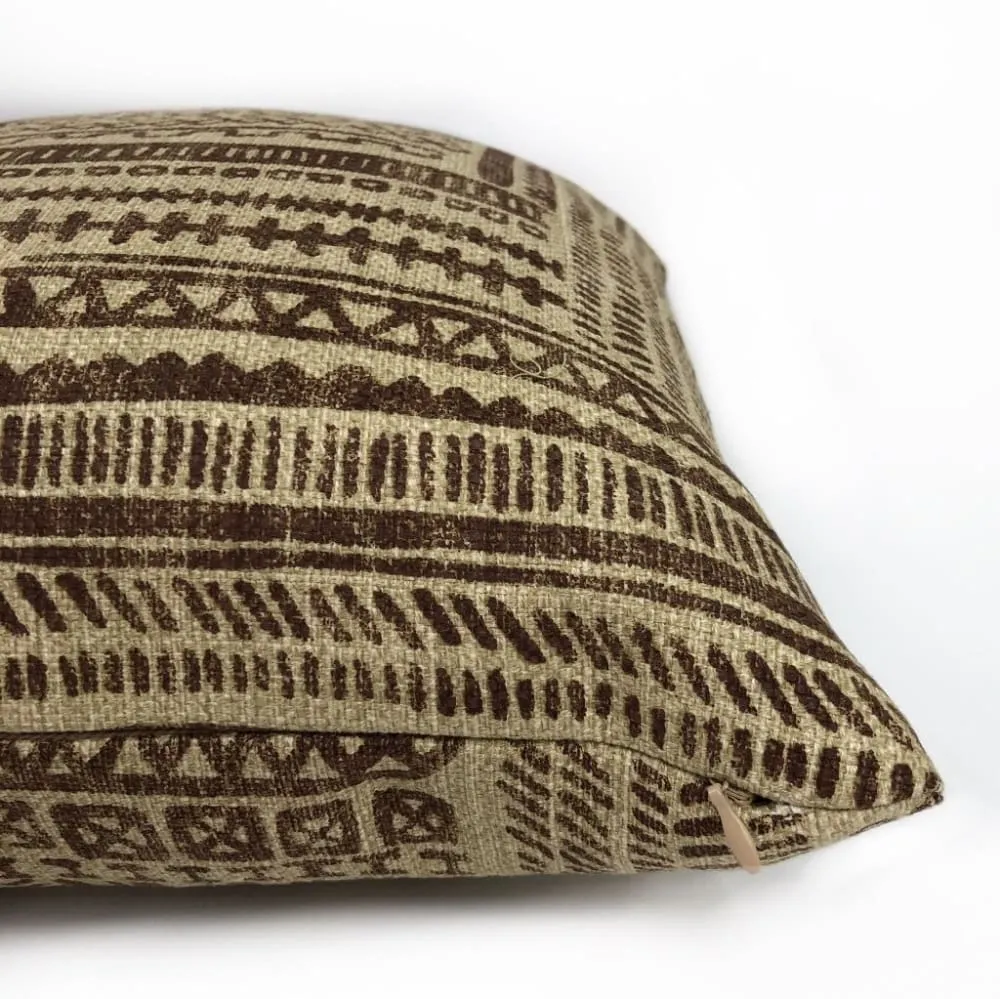 Banba African Ethnic Brown Tan Mudcloth Print Pillow Cover