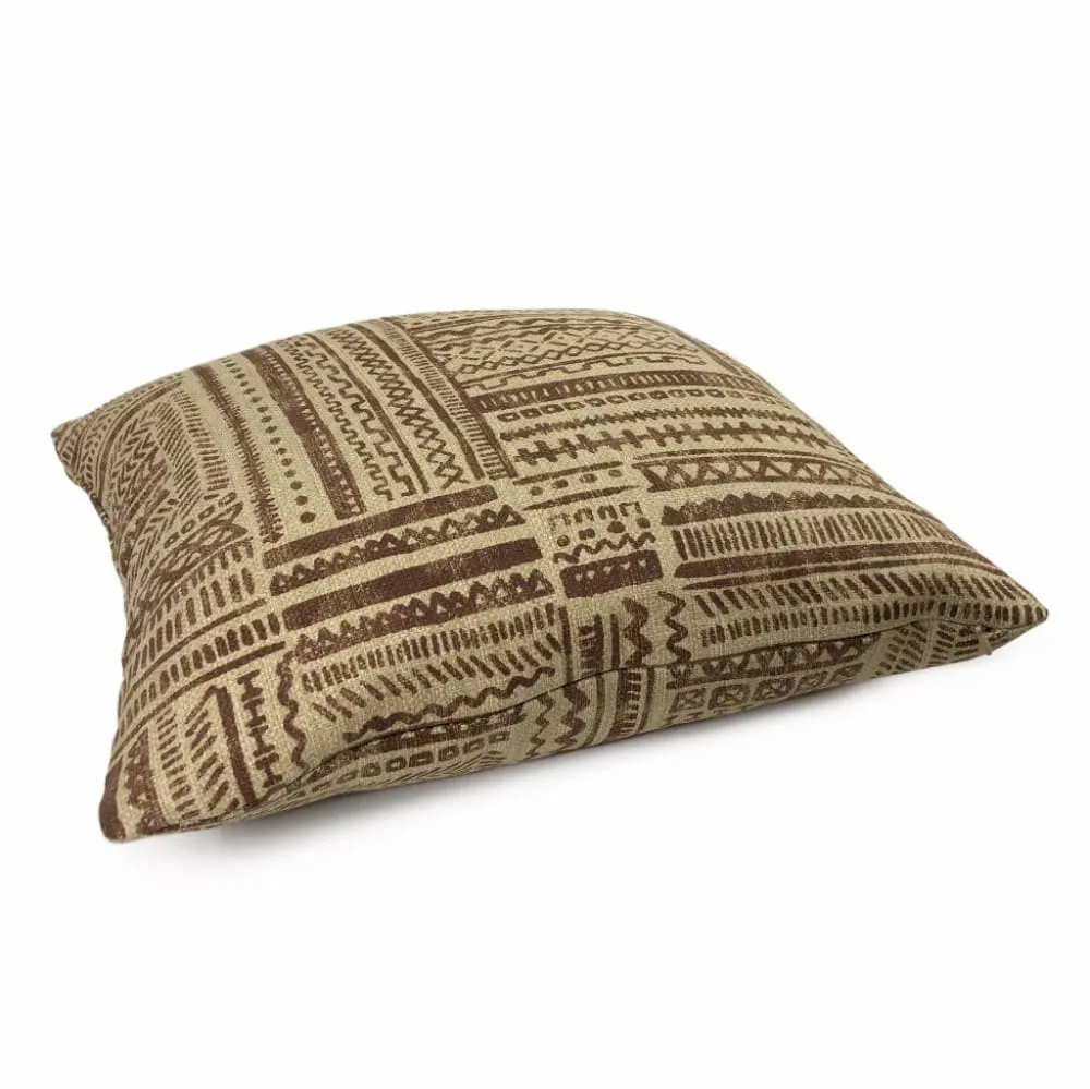 Banba African Ethnic Brown Tan Mudcloth Print Pillow Cover