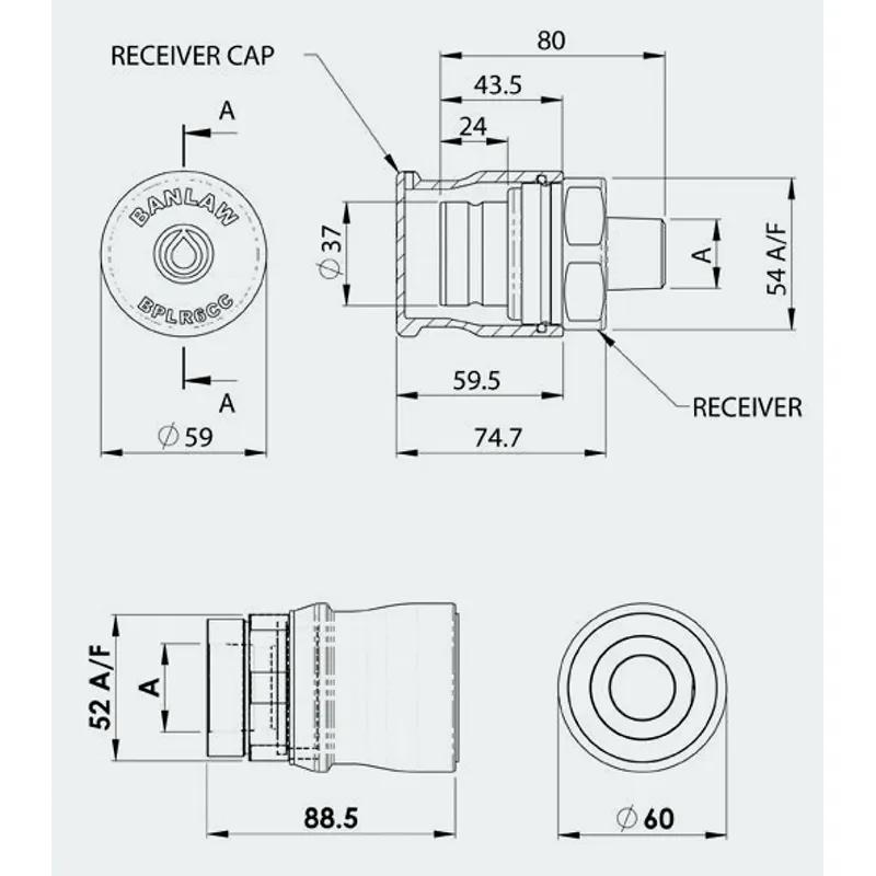 BANLAW Blue Size 6 Fluid Transfer Flush Face