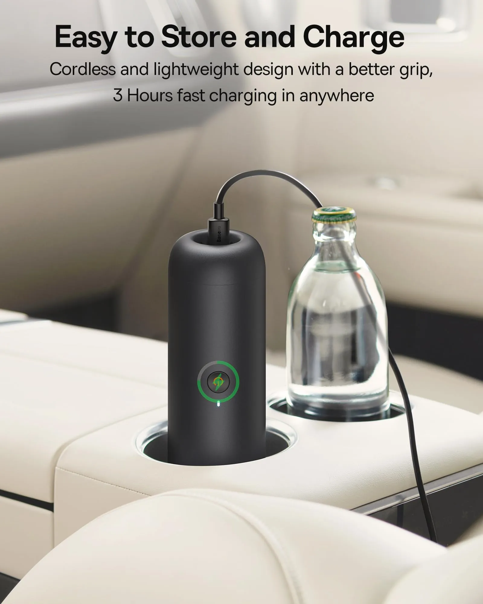 Baseus Car Vacuum Cleaner High Power, A3 Lite 12kPa Handheld Car Vacuum Portable Cordless with USB C Fast Charging, Single Touch Empty, 4-in-1 Air Blower Inflator Pump for Swim Rings, Air Mattress