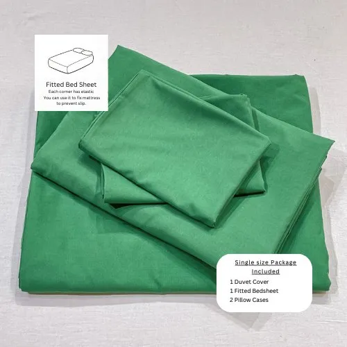 Basic Single Set of 4 Pieces, Luna Home Premium Quality Duvet Cover Set. Green color.