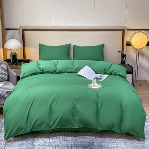 Basic Single Set of 4 Pieces, Luna Home Premium Quality Duvet Cover Set. Green color.