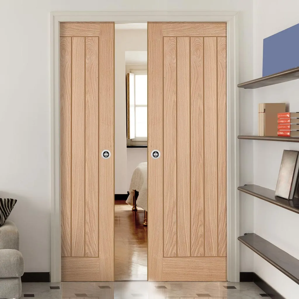 Belize Oak Double Evokit Pocket Doors - Prefinished