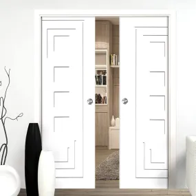 Bespoke Altino Flush Double Pocket Door - White Primed