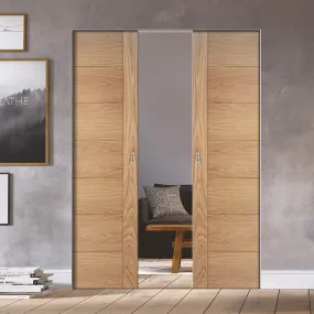 Bespoke Carini 7P Oak Flush Double Frameless Pocket Door - Prefinished