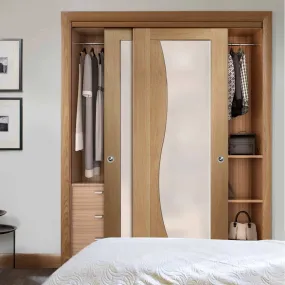 Bespoke Emilia Oak Glazed 2 Door Maximal Wardrobe and Frame Kit - Stepped Panel Design