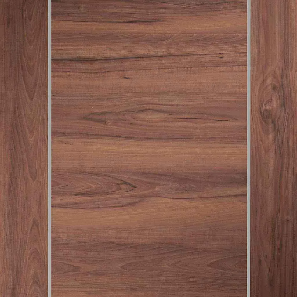 Bespoke Forli Walnut Flush Single Frameless Pocket Door - Aluminium Inlay - Prefinished