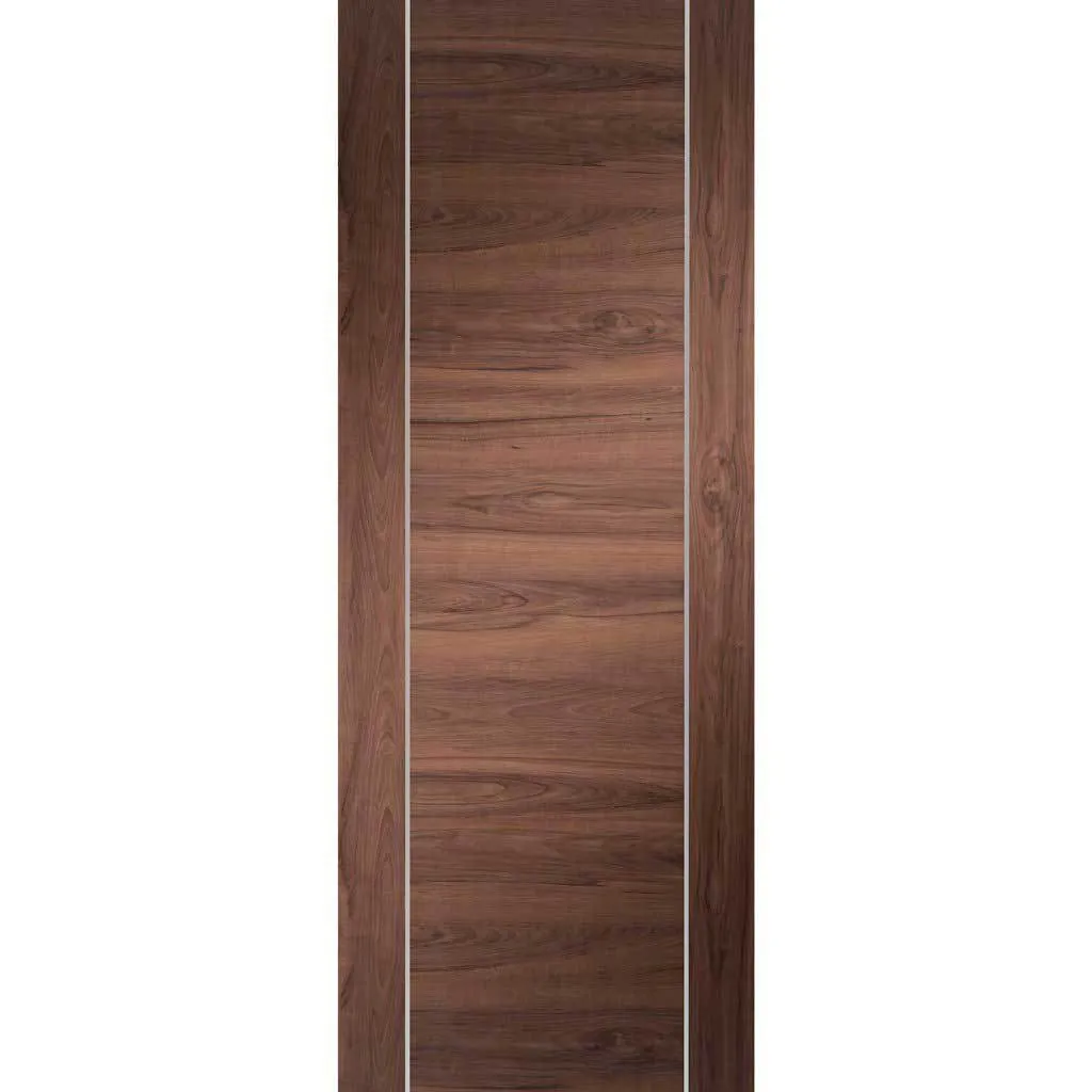 Bespoke Forli Walnut Flush Single Frameless Pocket Door - Aluminium Inlay - Prefinished