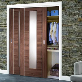 Bespoke Forli Walnut Glazed 2 Door Maximal Wardrobe and Frame Kit - Aluminium Inlay - Prefinished