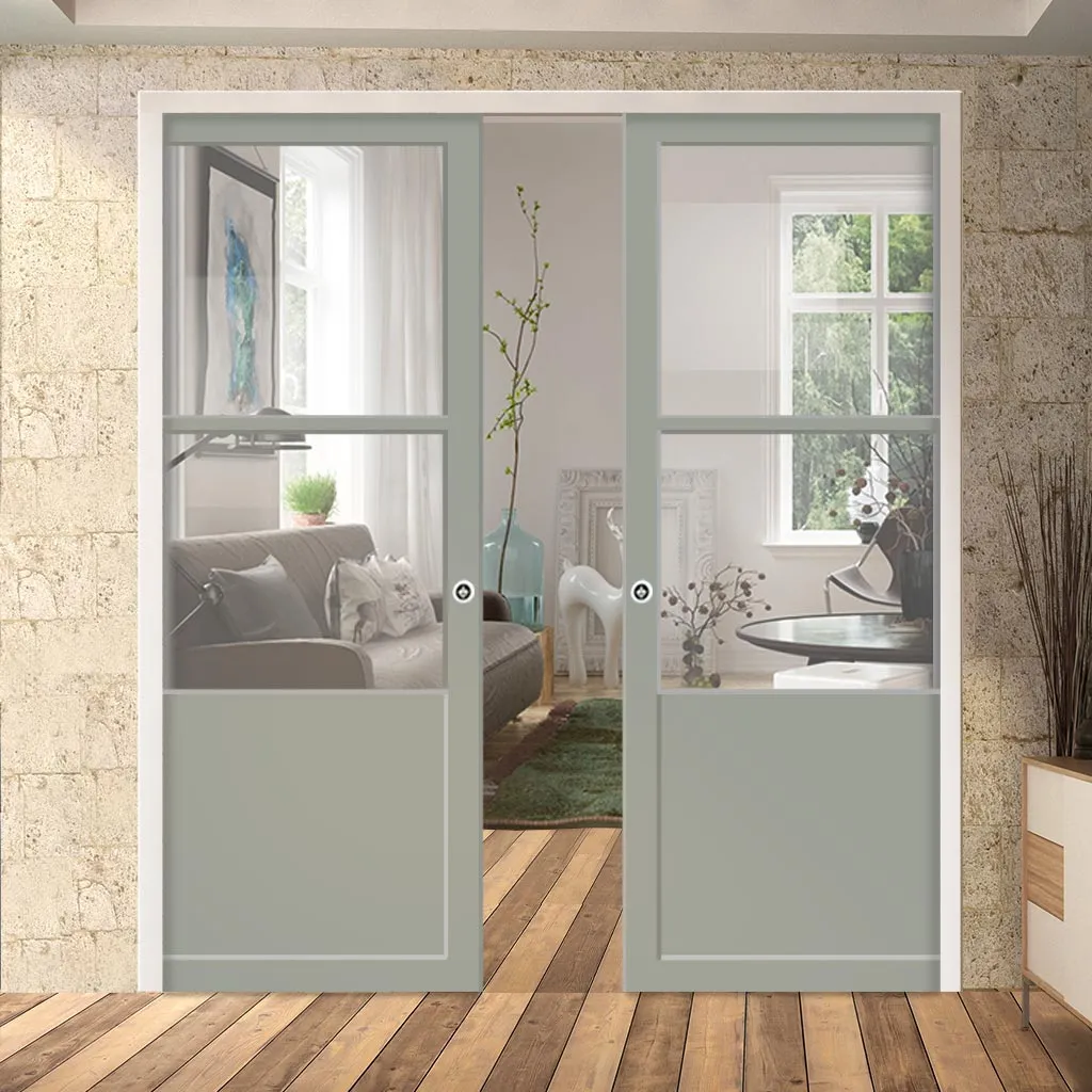 Bespoke Handmade Eco-Urban® Berkley 2 Pane 1 Panel Double Evokit Pocket Door DD6309G - Clear Glass - Colour Options