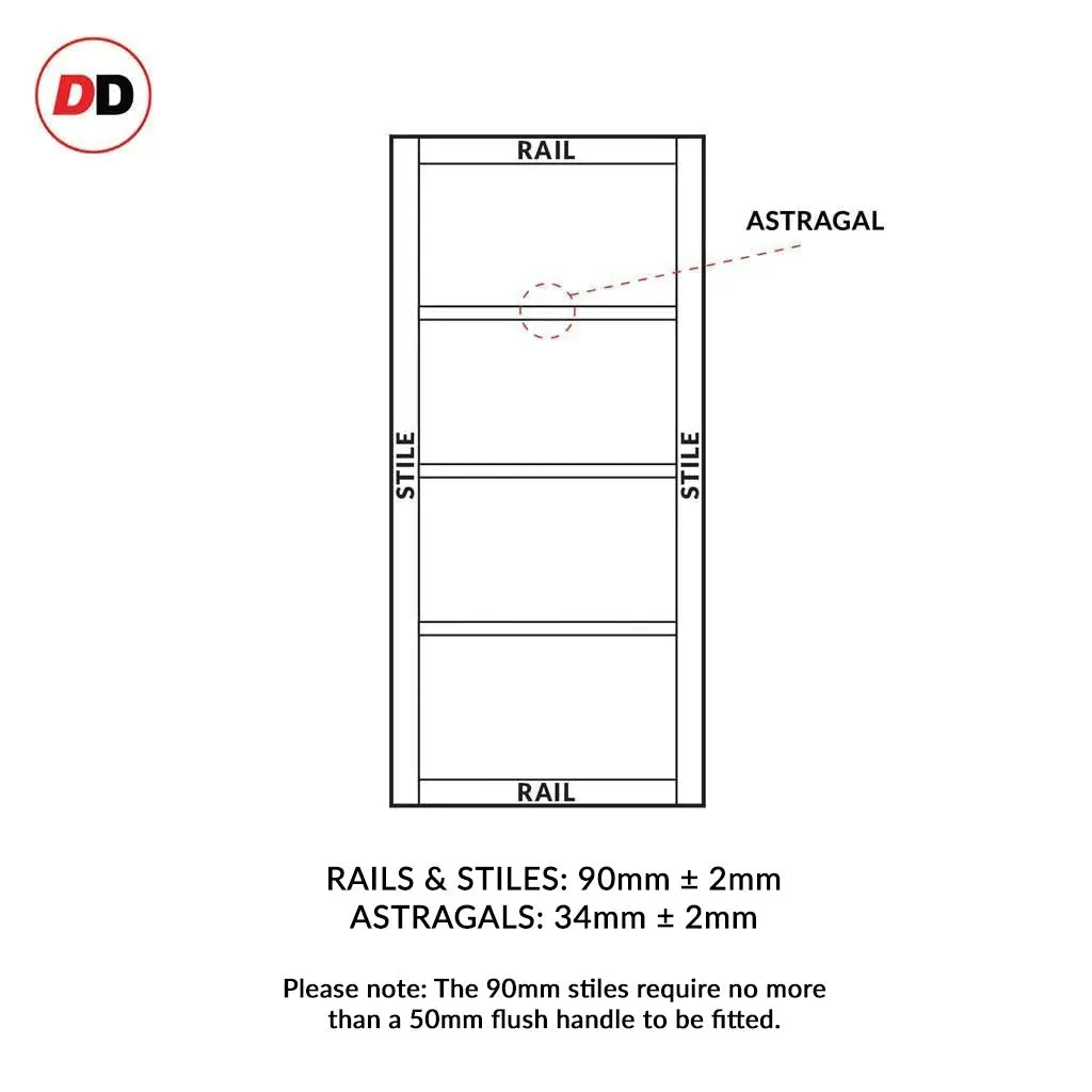 Bespoke Handmade Eco-Urban® Brooklyn 4 Pane Single Absolute Evokit Pocket Door DD6308G - Clear Glass - Colour Options