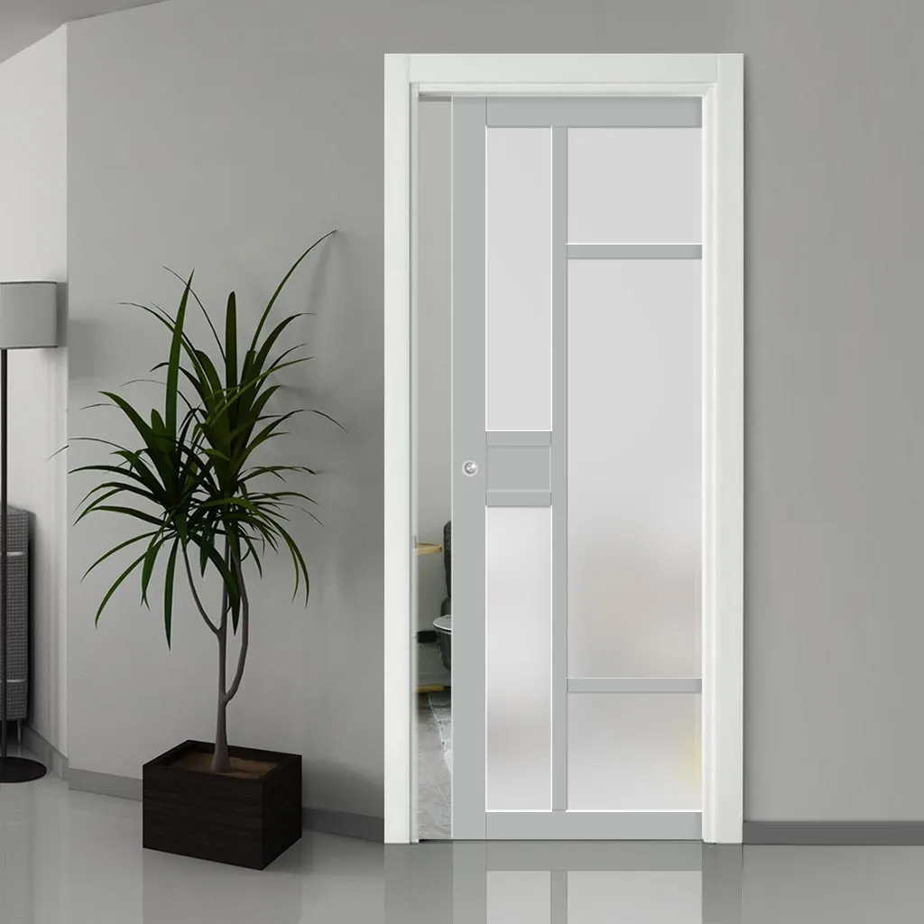 Bespoke Handmade Eco-Urban® Jura 5 Pane 1 Panel Single Evokit Pocket Door DD6431SG Frosted Glass - Colour Options