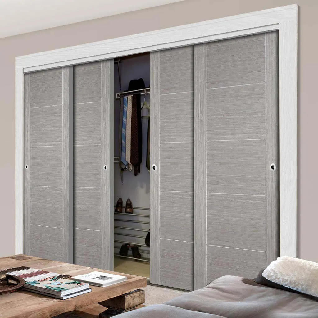 Bespoke Light Grey Vancouver Door - 4 Door Maximal Wardrobe and Frame Kit - Prefinished