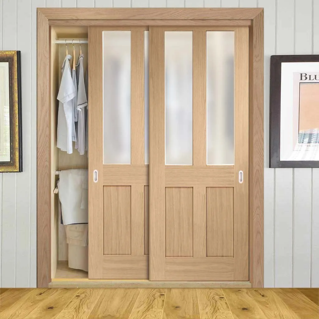 Bespoke Malton Oak Shaker 2L Glazed 2 Door Maximal Wardrobe and Frame Kit