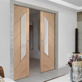 Bespoke Monza Oak Glazed Double Pocket Door