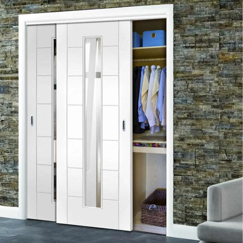 Bespoke Palermo 1L Glazed 2 Door Maximal Wardrobe and Frame Kit - White Primed - White Primed