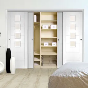 Bespoke Palermo Glazed 4 Door Maximal Wardrobe and Frame Kit - White Primed