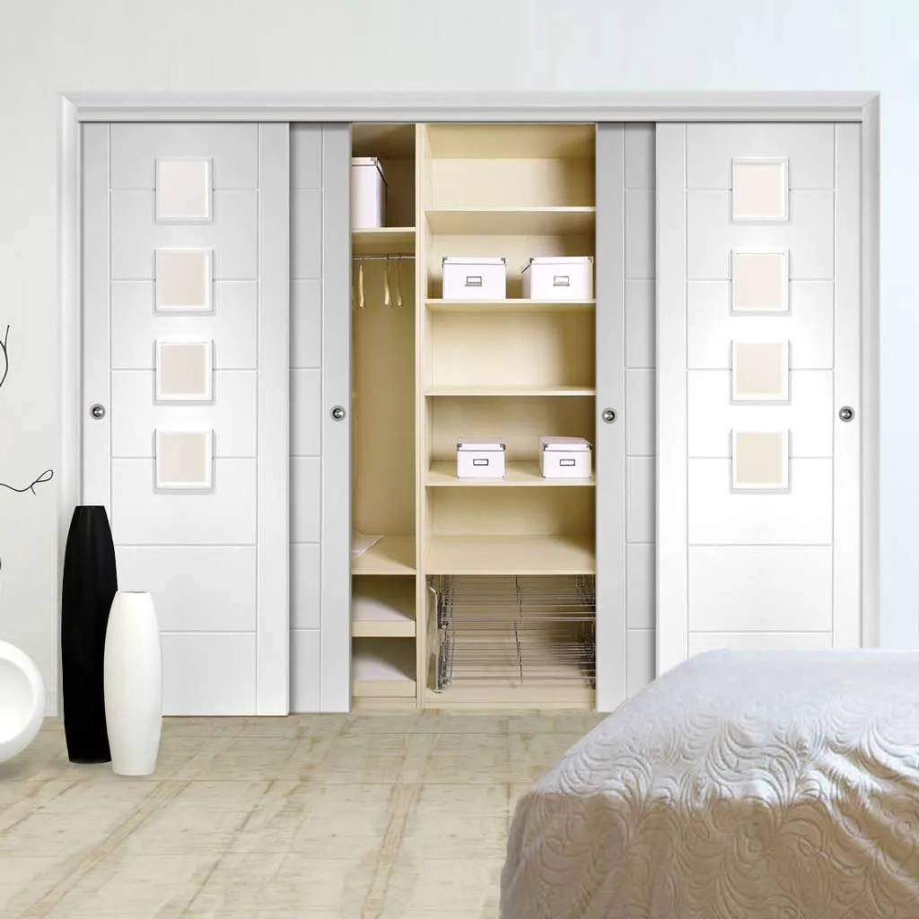 Bespoke Palermo Glazed 4 Door Maximal Wardrobe and Frame Kit - White Primed