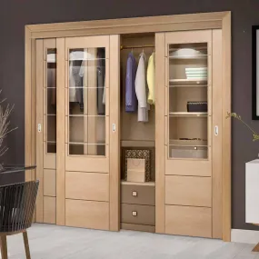 Bespoke Palermo Oak 2XG Glazed 3 Door Maximal Wardrobe and Frame Kit