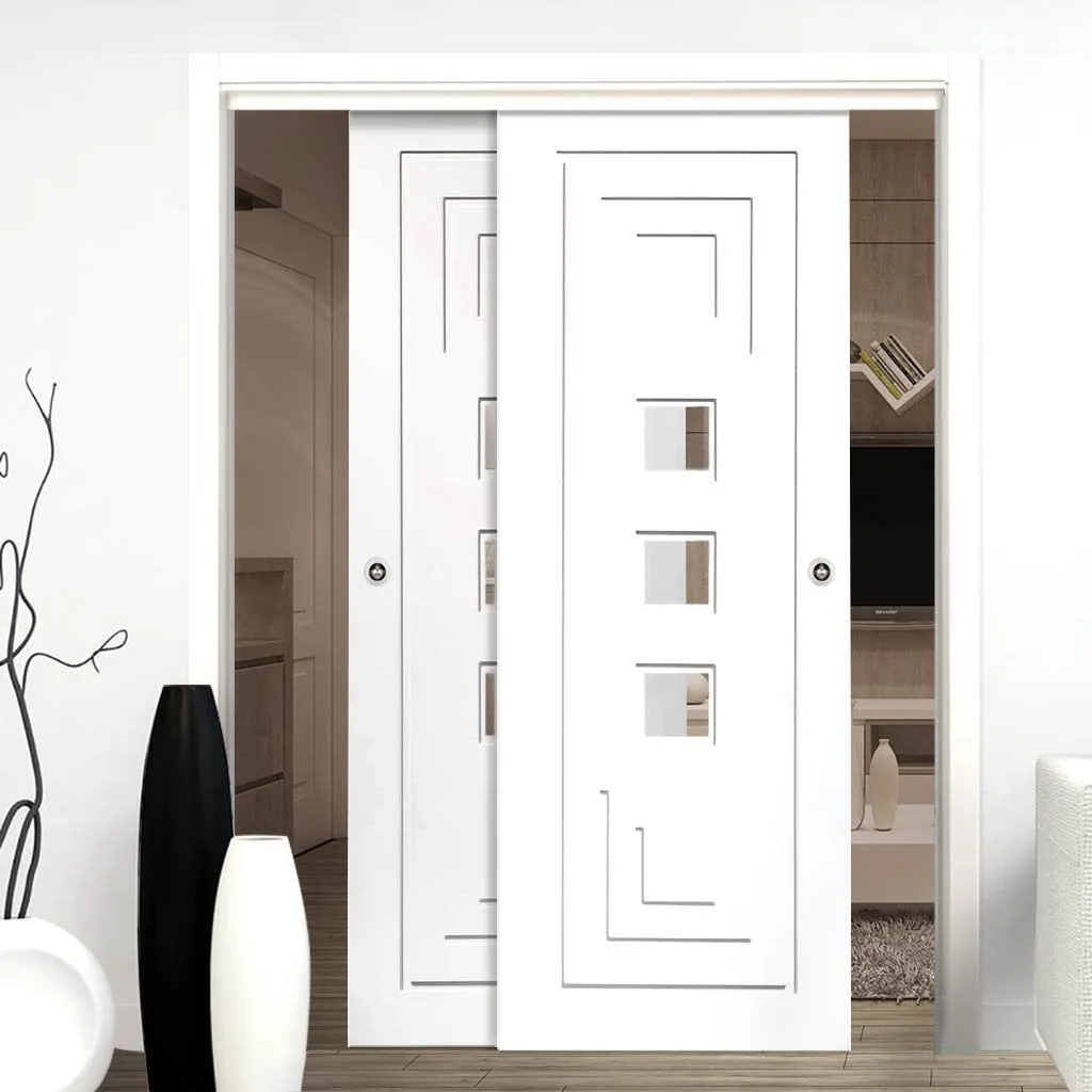 Bespoke Pass-Easi Altino Glazed - 2 Sliding Doors and Frame Kit - White Primed