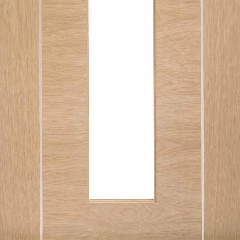 Bespoke Pass-Easi Forli Oak Glazed - 4 Sliding Doors and Frame Kit - Aluminium Inlay - Prefinished