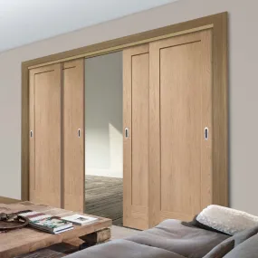 Bespoke Pass-Easi P10 Oak 1 Panel - 4 Sliding Doors and Frame Kit