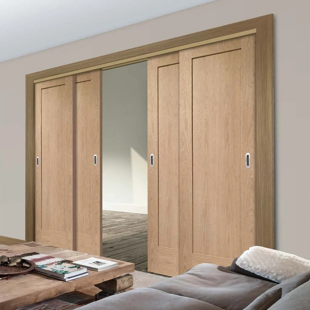 Bespoke Pass-Easi P10 Oak 1 Panel - 4 Sliding Doors and Frame Kit