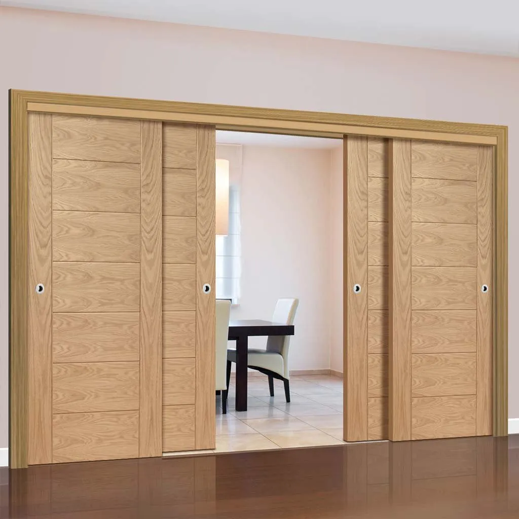 Bespoke Pass-Easi Palermo Flush Oak - 4 Sliding Doors and Frame Kit