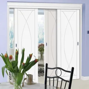 Bespoke Pass-Easi Pesaro Flush - 3 Sliding Doors and Frame Kit - White Primed