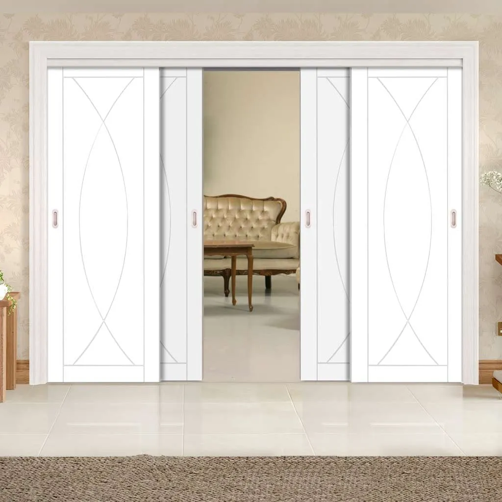 Bespoke Pass-Easi Pesaro Flush - 4 Sliding Doors and Frame Kit - White Primed