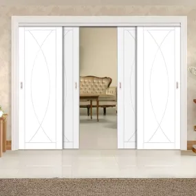 Bespoke Pass-Easi Pesaro Flush - 4 Sliding Doors and Frame Kit - White Primed