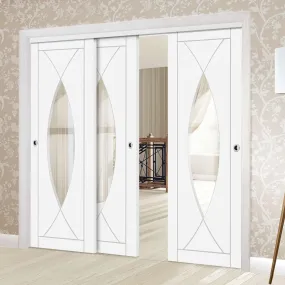 Bespoke Pass-Easi Pesaro Glazed - 3 Sliding Doors and Frame Kit - White Primed