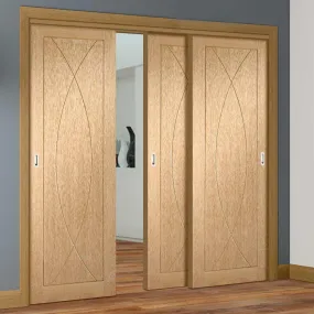 Bespoke Pass-Easi Pesaro Oak Flush - 3 Sliding Doors and Frame Kit