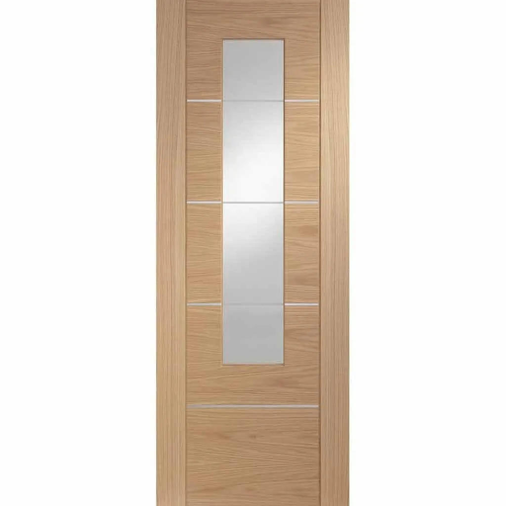 Bespoke Pass-Easi Portici Oak Glazed - 2 Sliding Doors and Frame Kit - Aluminium Inlay - Prefinished