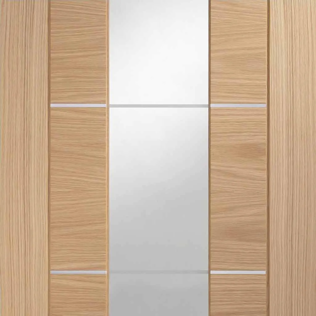 Bespoke Pass-Easi Portici Oak Glazed - 2 Sliding Doors and Frame Kit - Aluminium Inlay - Prefinished