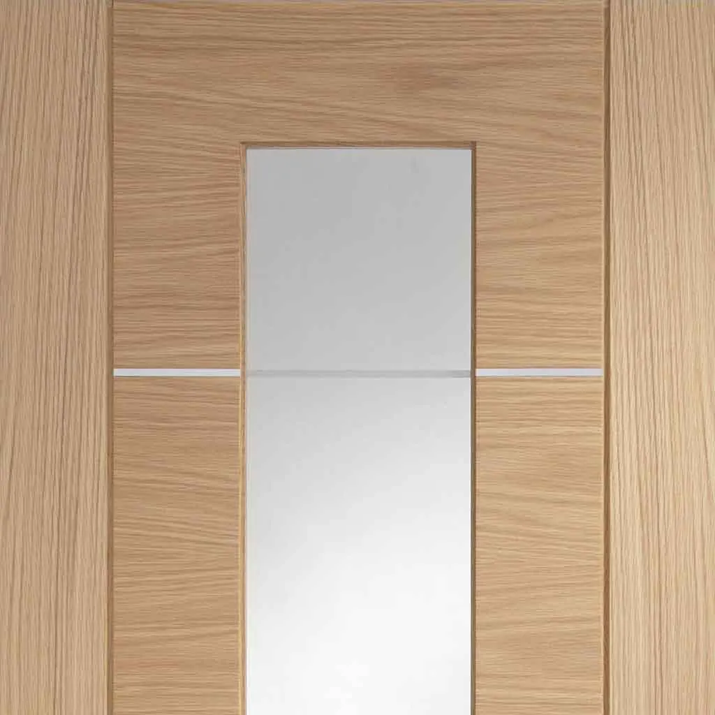 Bespoke Pass-Easi Portici Oak Glazed - 2 Sliding Doors and Frame Kit - Aluminium Inlay - Prefinished