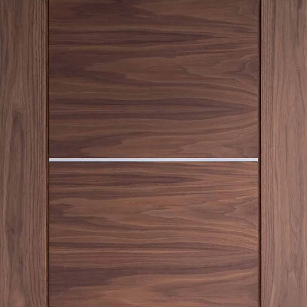 Bespoke Pass-Easi Portici Walnut Flush - 2 Sliding Doors and Frame Kit - Aluminium Inlay - Prefinished