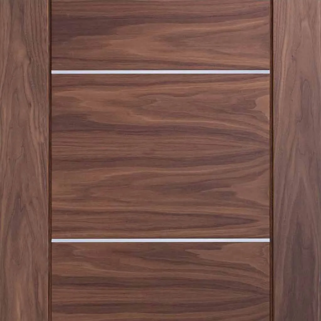 Bespoke Pass-Easi Portici Walnut Flush - 2 Sliding Doors and Frame Kit - Aluminium Inlay - Prefinished