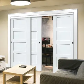 Bespoke Pass-Easi Shaker 4P - 3 Sliding Doors and Frame Kit - White Primed