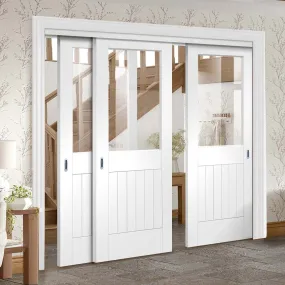 Bespoke Pass-Easi Suffolk Glazed - 3 Sliding Doors and Frame Kit - White Primed