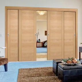 Bespoke Pass-Easi Vancouver Oak 5P Flush Door - 4 Sliding Doors and Frame Kit - Prefinished