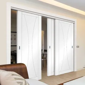 Bespoke Pass-Easi Verona Flush - 3 Sliding Doors and Frame Kit - White Primed