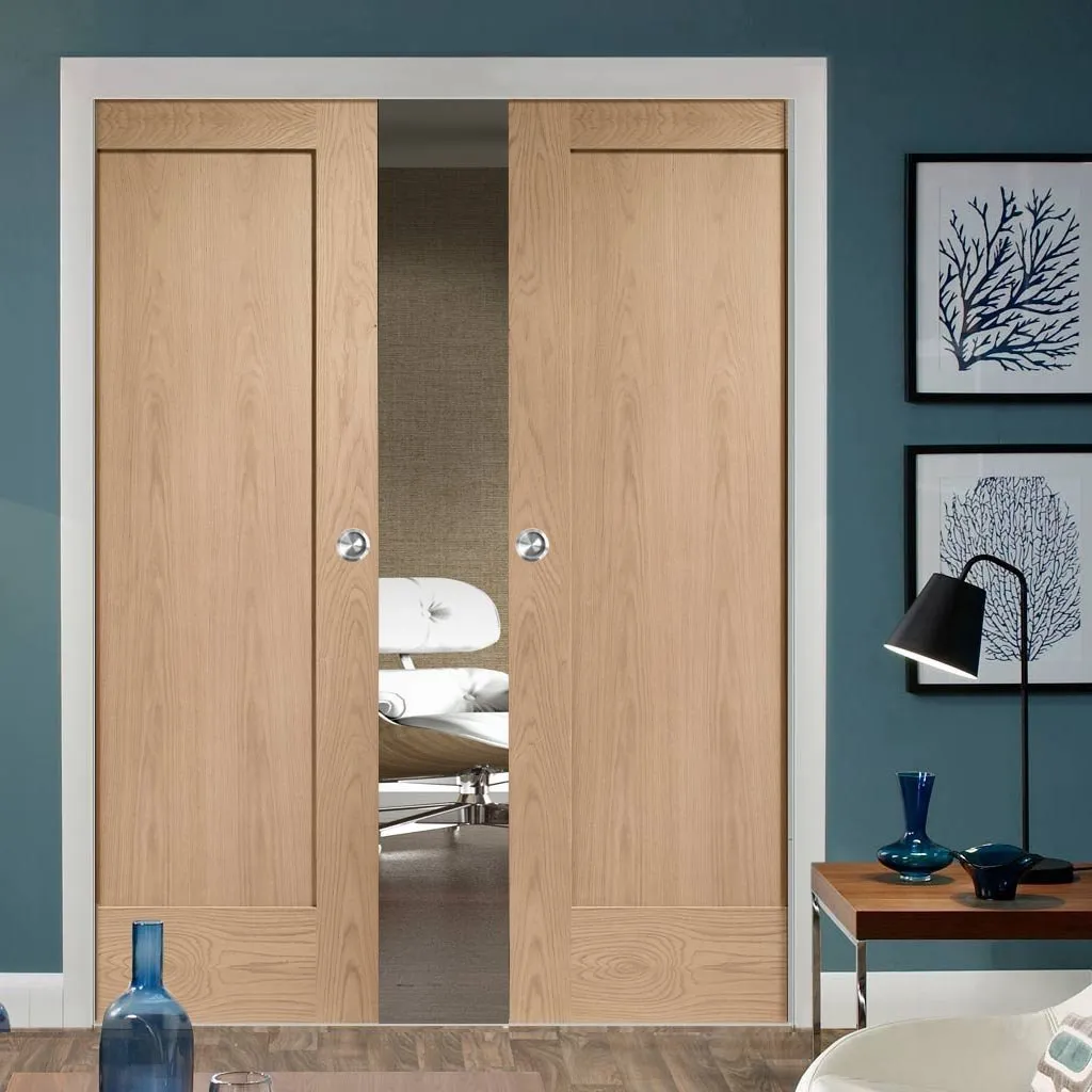 Bespoke Pattern 10 Oak 1 Panel Double Pocket Door - Prefinished