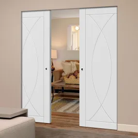 Bespoke Pesaro Flush Double Frameless Pocket Door - White Primed