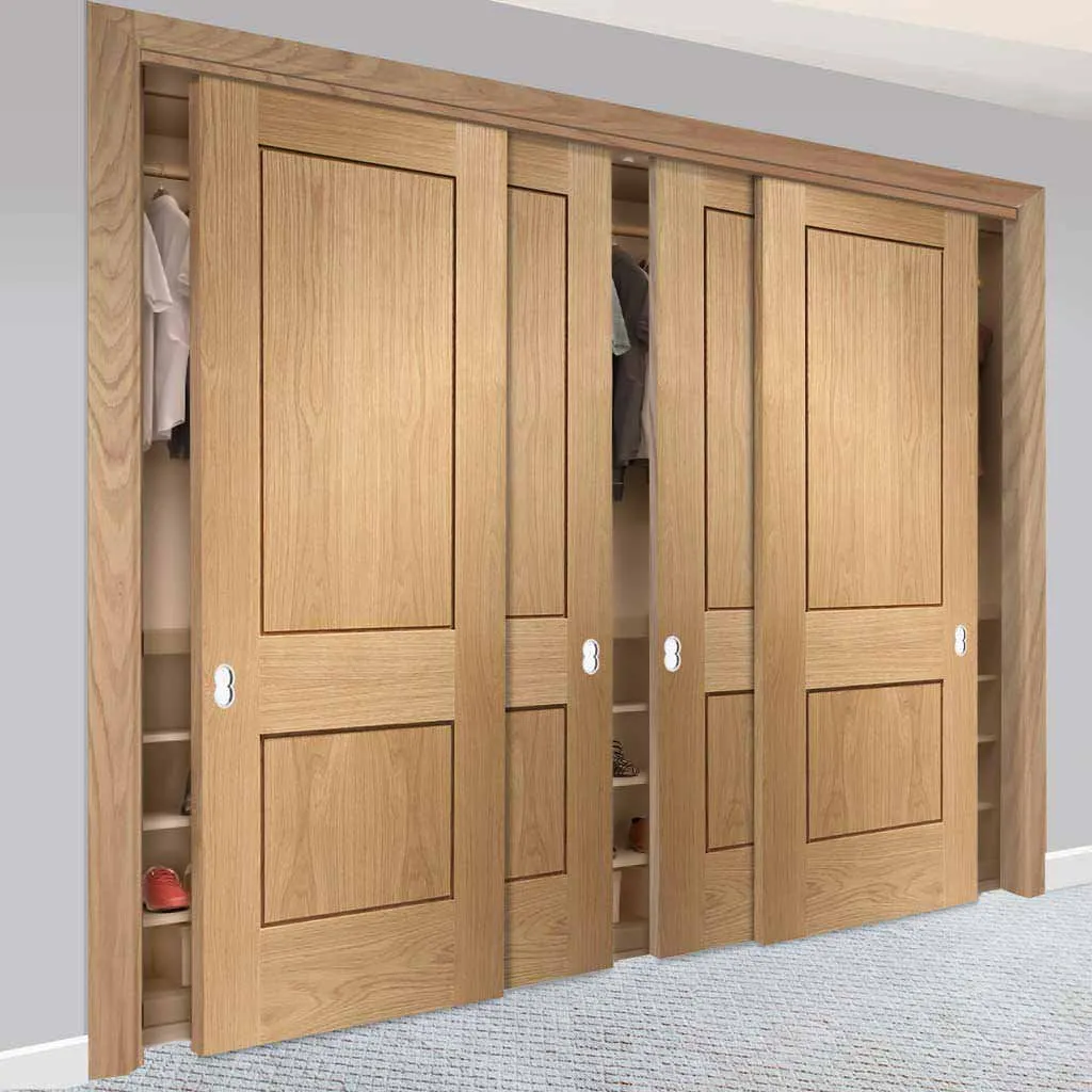 Bespoke Piacenza Oak 2 Panel Flush 4 Door Maximal Wardrobe and Frame Kit - Groove Design